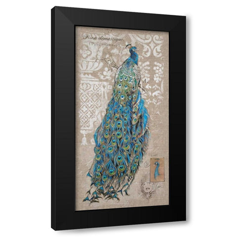 Peacock on Linen 1 Black Modern Wood Framed Art Print by Barrett, Chad
