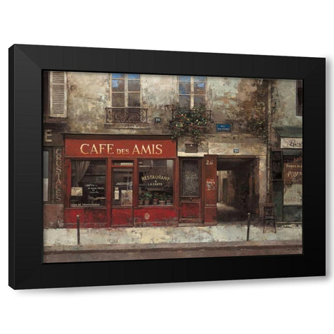 Cafe Des Amis Black Modern Wood Framed Art Print with Double Matting by Hak, Chiu Tak