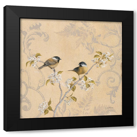 Chickadee and Pear Black Modern Wood Framed Art Print by McGannon, Jill Schultz