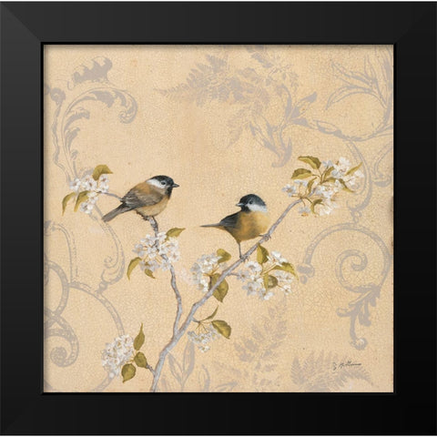 Chickadee and Pear Black Modern Wood Framed Art Print by McGannon, Jill Schultz