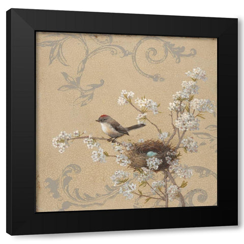 Kinglet and Pear Black Modern Wood Framed Art Print with Double Matting by McGannon, Jill Schultz