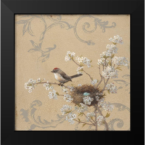 Kinglet and Pear Black Modern Wood Framed Art Print by McGannon, Jill Schultz