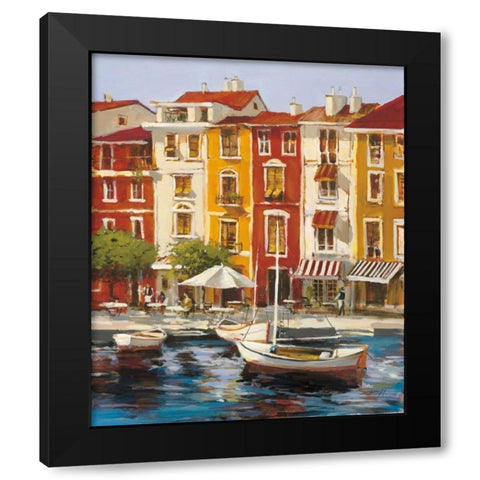 Mediterranean Waterfront I Black Modern Wood Framed Art Print by Heighton, Brent