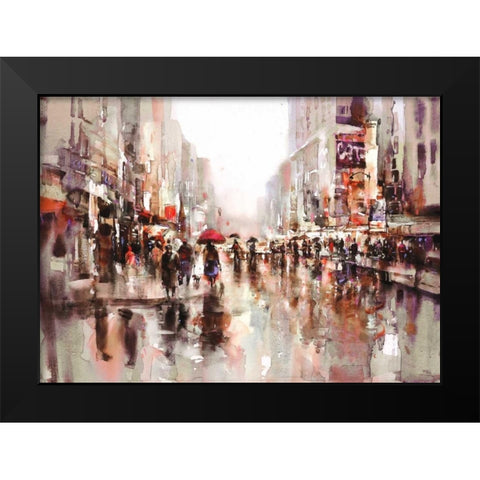 City Rain 2 Black Modern Wood Framed Art Print by Heighton, Brent