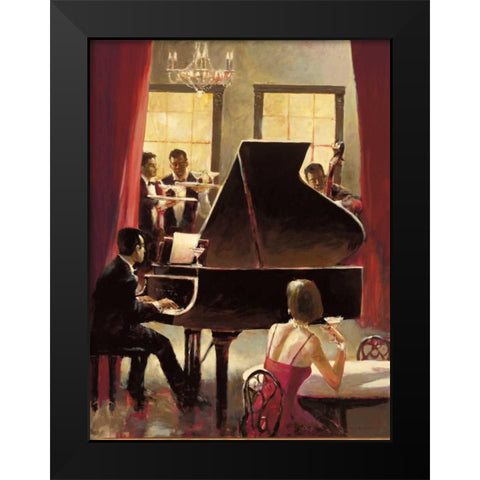 Piano Jazz Black Modern Wood Framed Art Print by Heighton, Brent