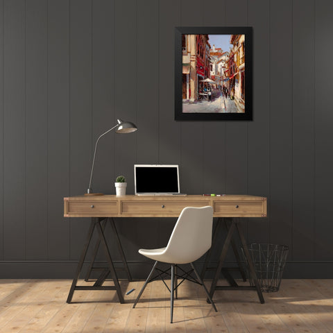 Afternoon In The Cafe Black Modern Wood Framed Art Print by Heighton, Brent