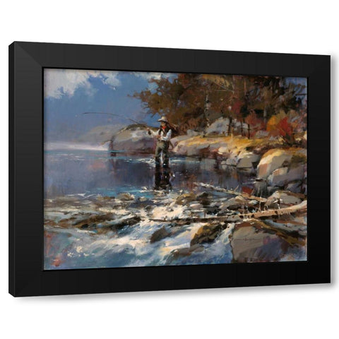 Gone Fishing Black Modern Wood Framed Art Print with Double Matting by Heighton, Brent