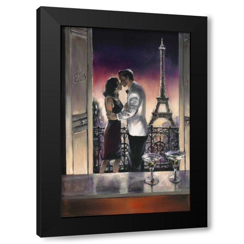 Paris Kiss Black Modern Wood Framed Art Print with Double Matting by Heighton, Brent