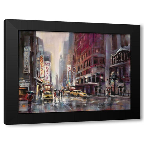 Manhattan Rain Black Modern Wood Framed Art Print with Double Matting by Heighton, Brent