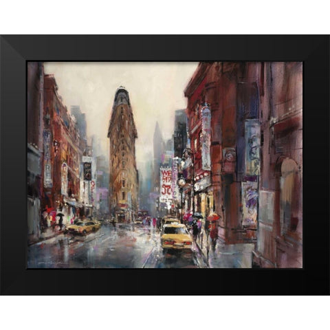 New York Rain Black Modern Wood Framed Art Print by Heighton, Brent