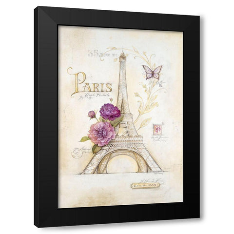 Eiffel Tower Roses Black Modern Wood Framed Art Print by Staehling, Angel