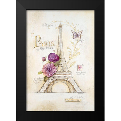 Eiffel Tower Roses Black Modern Wood Framed Art Print by Staehling, Angel