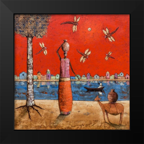 Dragonfly River Black Modern Wood Framed Art Print by Rauscher, Michel