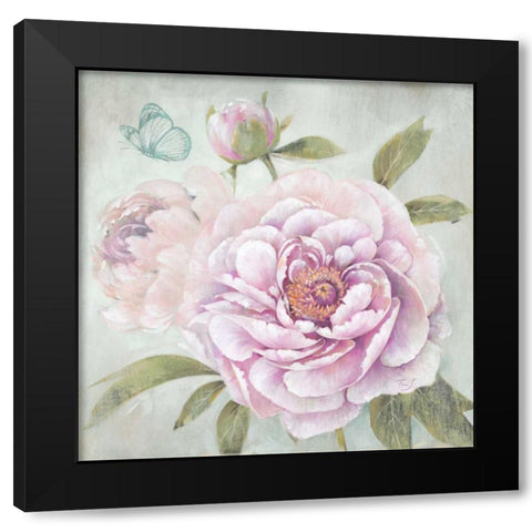 Peony Shimmer Black Modern Wood Framed Art Print by Ferri, Stefania