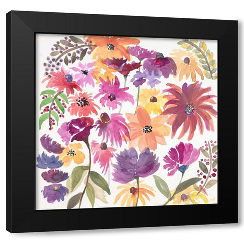 Playful Dancing Garden Black Modern Wood Framed Art Print by Gold, Lora