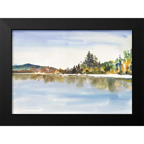 Lakeside Reflections Black Modern Wood Framed Art Print by Gold, Lora