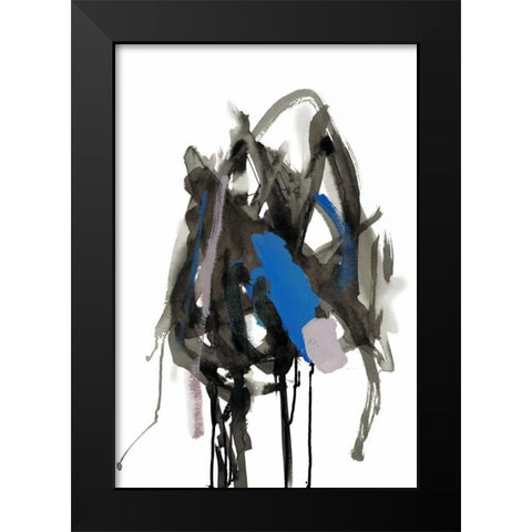 Gestural Brush, Blue Black Modern Wood Framed Art Print by Gold, Lora