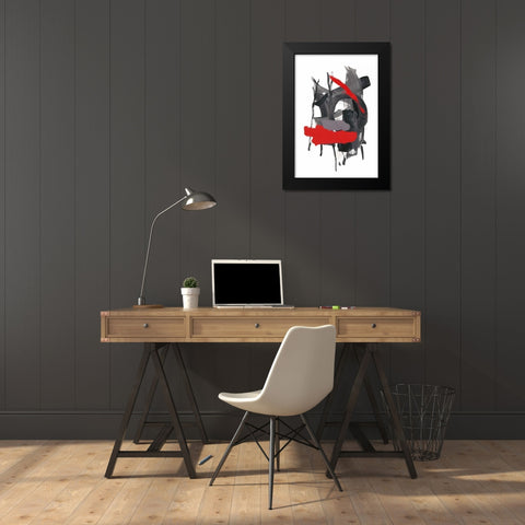 Gestural Brush, Red Black Modern Wood Framed Art Print by Gold, Lora