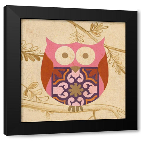 Pink Boho Owl Black Modern Wood Framed Art Print with Double Matting by Smith, Hope