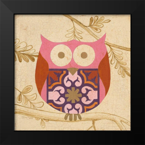 Pink Boho Owl Black Modern Wood Framed Art Print by Smith, Hope