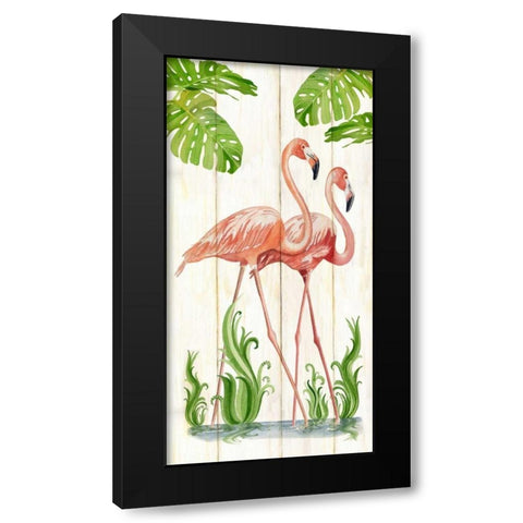 Flamingo Stroll 1 Black Modern Wood Framed Art Print with Double Matting by Escobedo, Mary