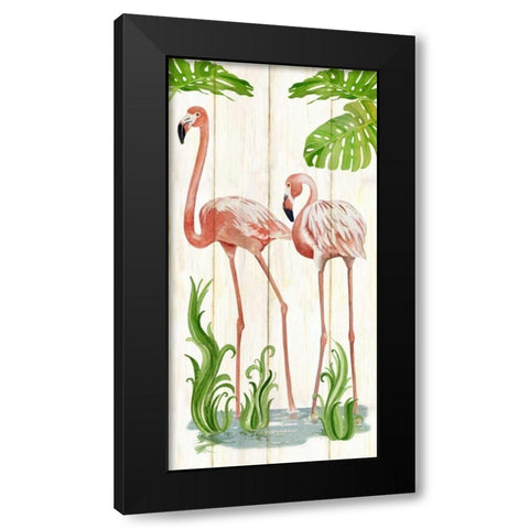 Flamingo Stroll 2 Black Modern Wood Framed Art Print with Double Matting by Escobedo, Mary