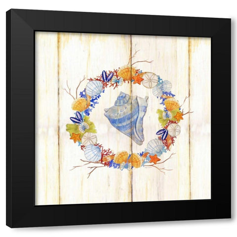 Coastal Wreath and Shell 3 Black Modern Wood Framed Art Print by Escobedo, Mary