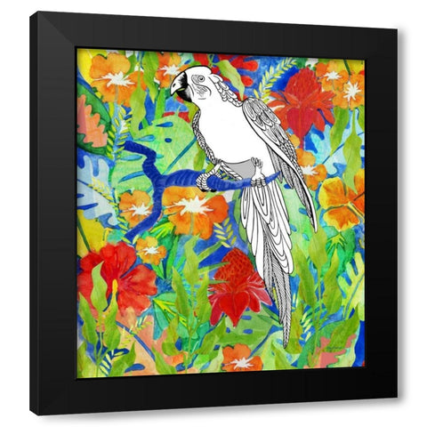 Tropical Paradise Parrot 1 Black Modern Wood Framed Art Print by Escobedo, Mary