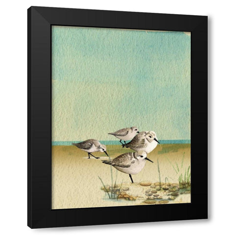 Sandpipers By The Sea Black Modern Wood Framed Art Print with Double Matting by Escobedo, Mary