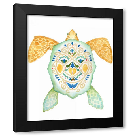 Fiesta Sea Turtle 1 Black Modern Wood Framed Art Print with Double Matting by Escobedo, Mary