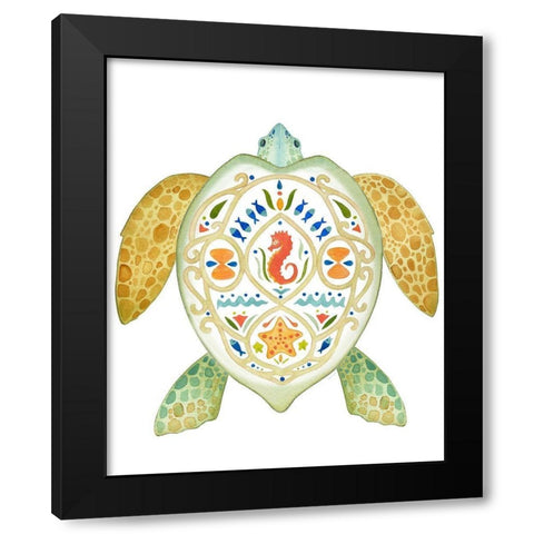 Holiday By The Sea, Turtle 1 Black Modern Wood Framed Art Print by Escobedo, Mary