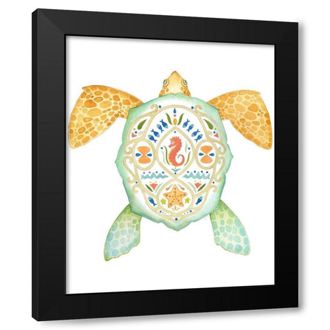 Holiday By The Sea, Turtle 1 Black Modern Wood Framed Art Print by Escobedo, Mary