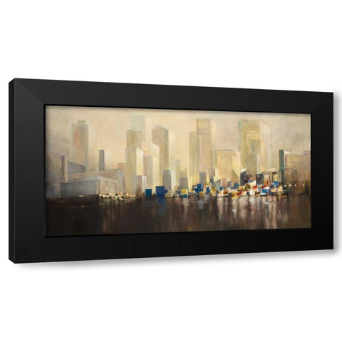 Skyline Harbour Black Modern Wood Framed Art Print with Double Matting by Gottschlag, Jurgen