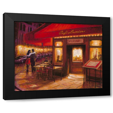 Moonlight Cafe Black Modern Wood Framed Art Print by Amber, Zeph