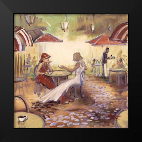 Afternoon At The Cafe Black Modern Wood Framed Art Print by Amber, Zeph