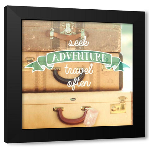 Travel Often Vintage Suitcases Black Modern Wood Framed Art Print with Double Matting by Mandy Lynne Photography