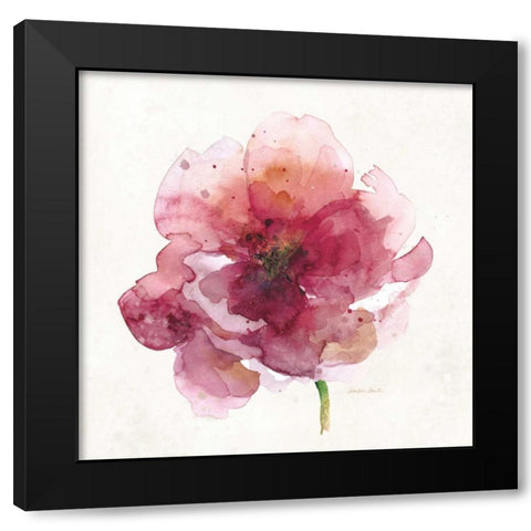 Watery Red Bloom 2 Black Modern Wood Framed Art Print with Double Matting by Smith, Sandra