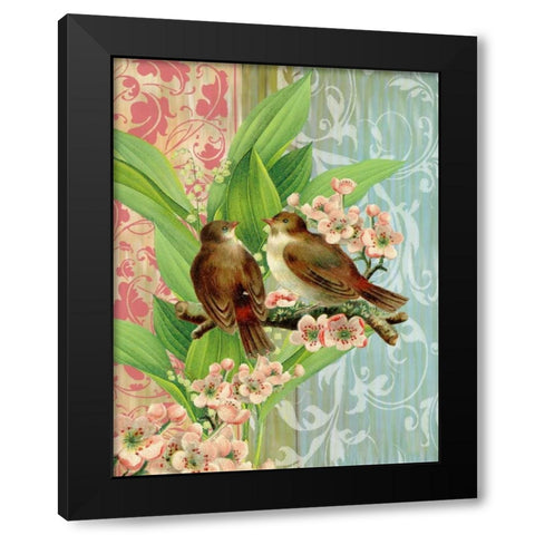 Finches and Blossoms Black Modern Wood Framed Art Print with Double Matting by Robertson, Walter