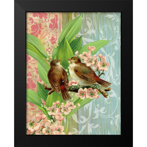 Finches and Blossoms Black Modern Wood Framed Art Print by Robertson, Walter