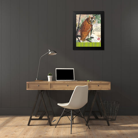 Curious Owl 2 Black Modern Wood Framed Art Print by Robertson, Walter