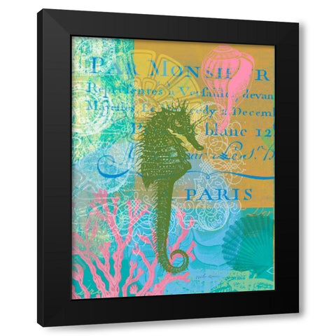 Script Seahorse Black Modern Wood Framed Art Print by Robertson, Walter