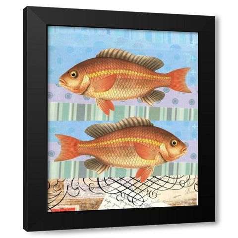 Double Fish Flourish Black Modern Wood Framed Art Print by Robertson, Walter
