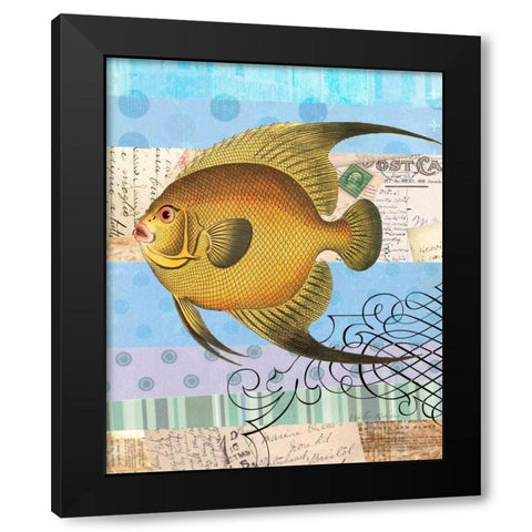 Single Fish Flourish Black Modern Wood Framed Art Print by Robertson, Walter