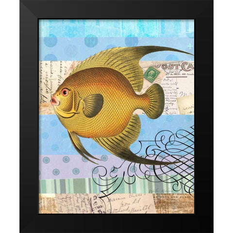 Single Fish Flourish Black Modern Wood Framed Art Print by Robertson, Walter