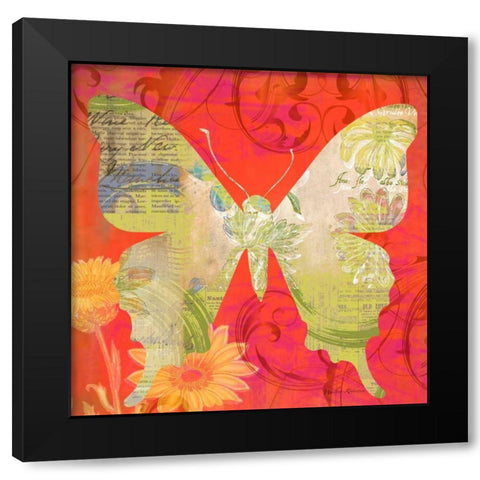 Red Pop Butterfly Black Modern Wood Framed Art Print by Robertson, Walter