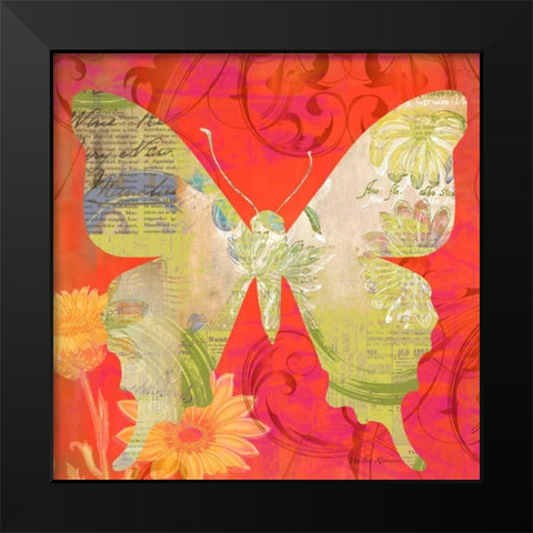 Red Pop Butterfly Black Modern Wood Framed Art Print by Robertson, Walter