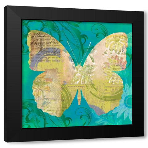 Blue Pop Butterfly Black Modern Wood Framed Art Print by Robertson, Walter