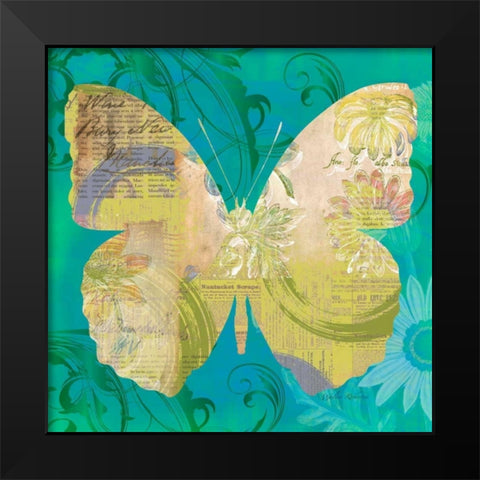 Blue Pop Butterfly Black Modern Wood Framed Art Print by Robertson, Walter