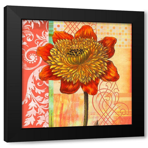 Scrollwork Blossom 2 Black Modern Wood Framed Art Print by Robertson, Walter