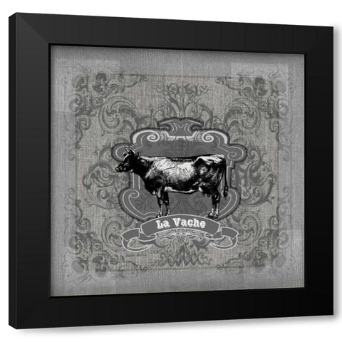 Filigree Cow Black Modern Wood Framed Art Print with Double Matting by Robertson, Walter